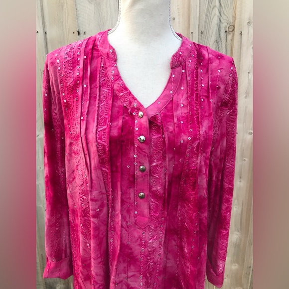 Tye Dye Pink & Sequined V Neck Top - Picture 2 of 6